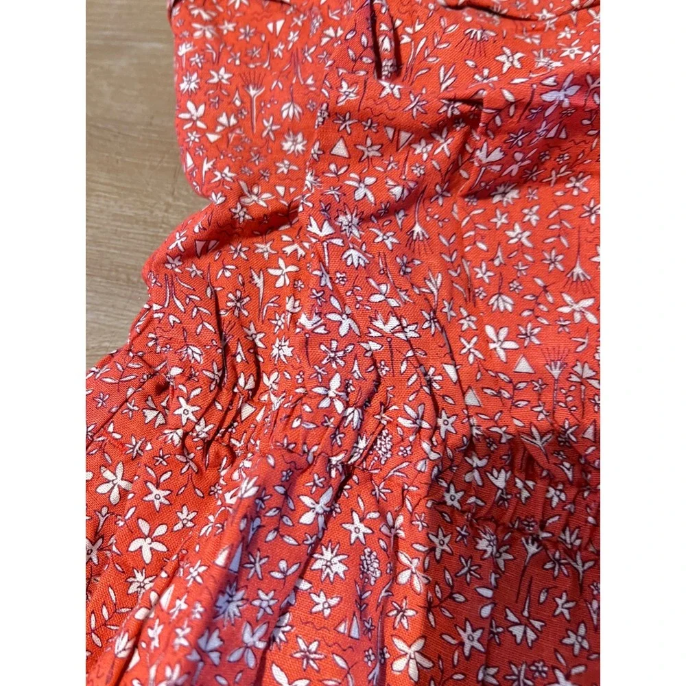 NEW Tea Collection Girls 16 Red Floral Tie‎ Shoulder Ruffle Romper Linen/Cotton